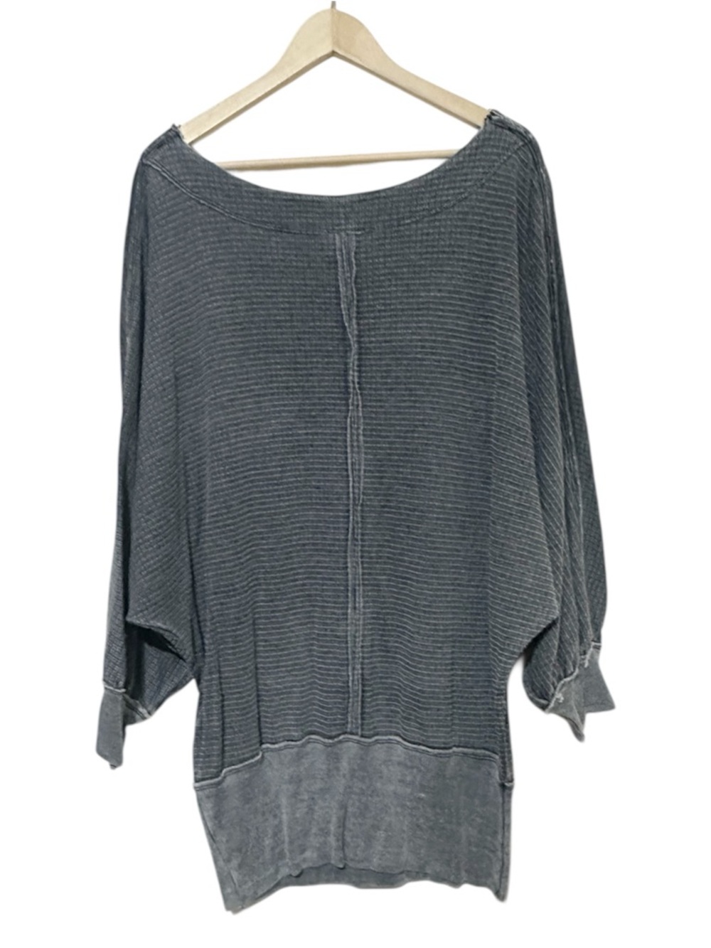 Free People We The Free Gray Mineral Wash Thermal Banded Waffle Knit Top Large - Picture 3 of 8